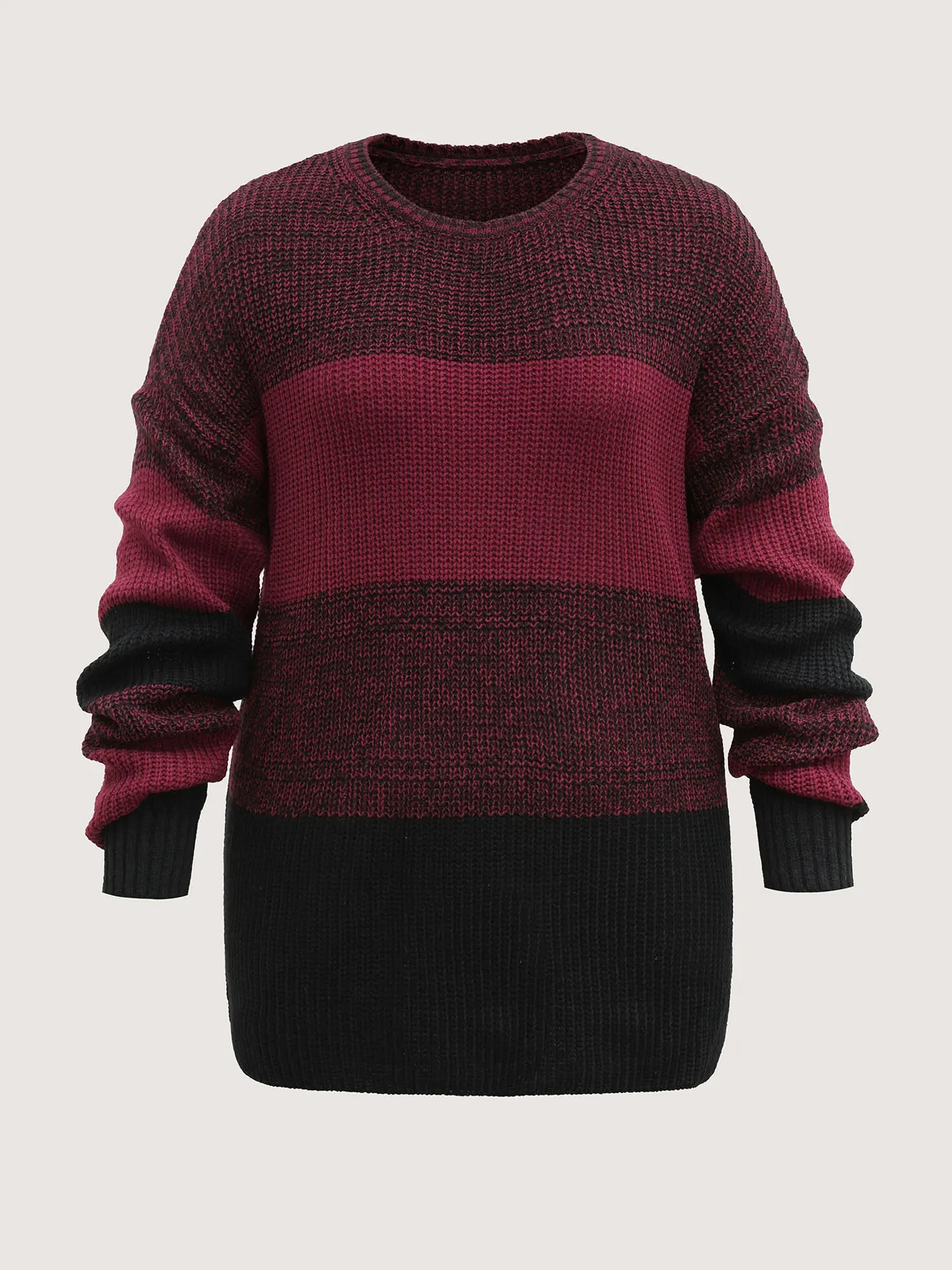 BloomChic Women's Plus Size Geometric Color Block Knit Pullover - Casual Oversized Top with Drop Shoulder Sleeves and an Elegant Round Neck