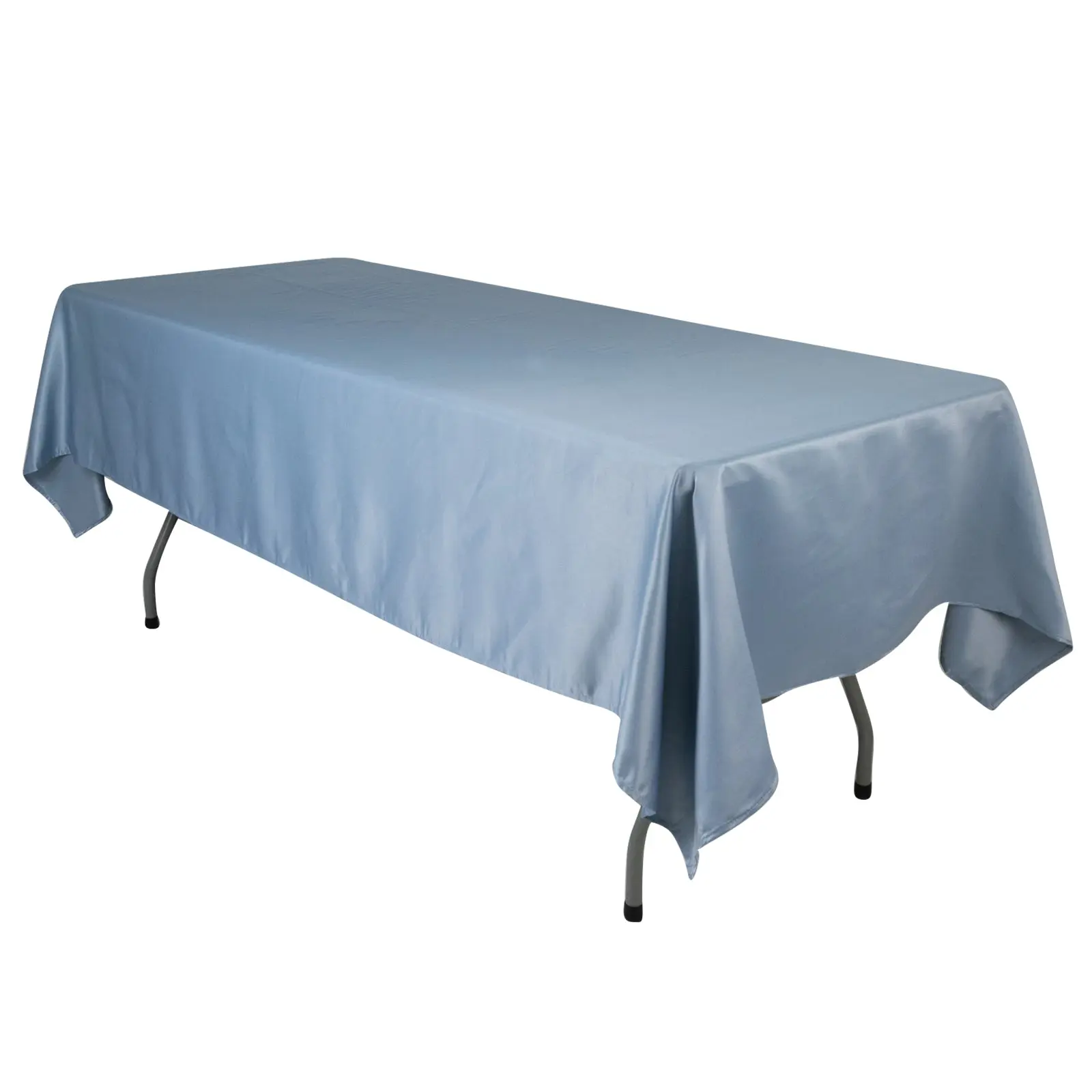Lamour Satin Solid 60"x102" Rectangle Tablecloth, Dusty Blue Durable Silky Polyester Table Cover for Outdoor Tables, Machine Washable, Durable Tablecloths
