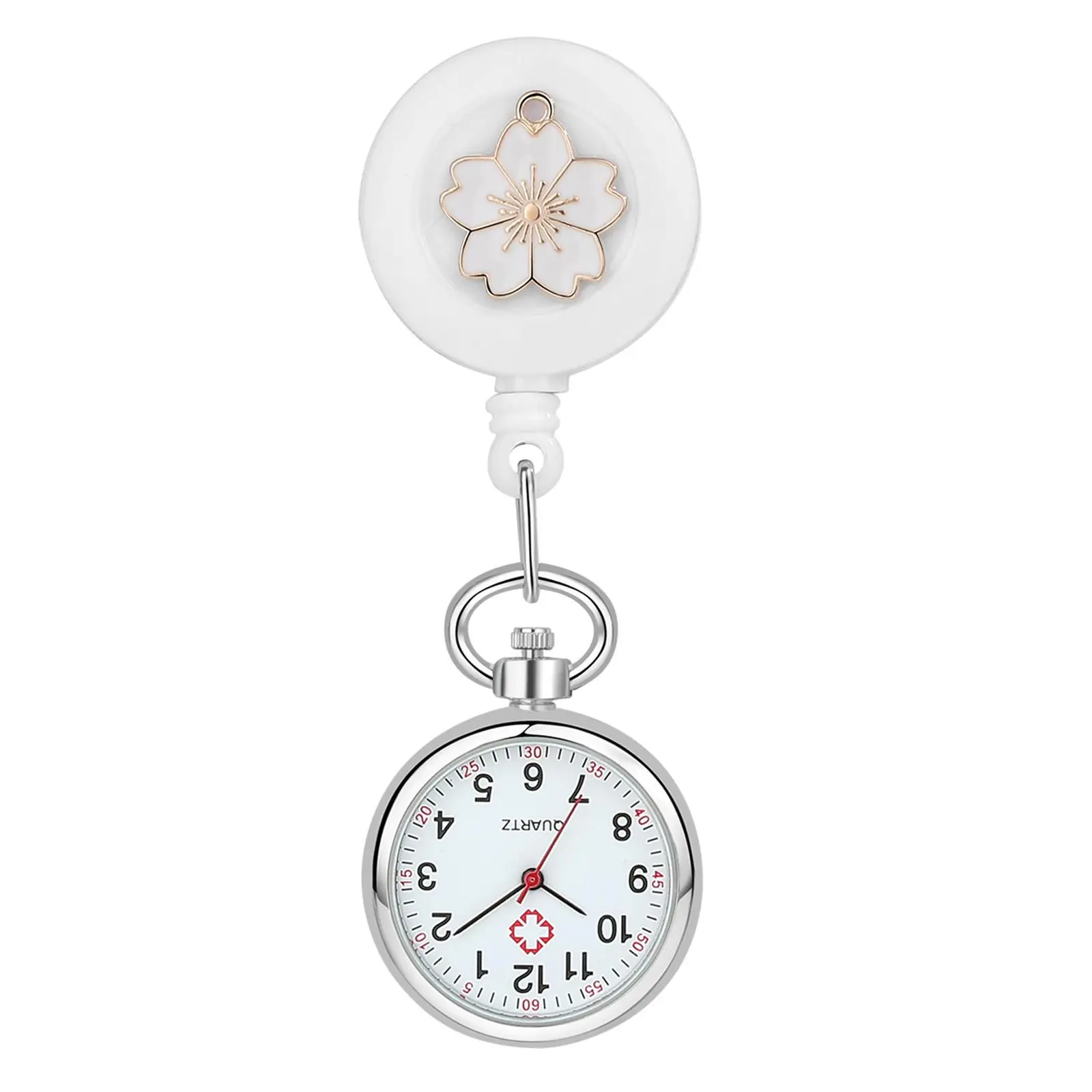 OIDEA Nurse Fob Watch with Retractable Silicone Strap, Delicate Petal Decoration, Water Resistant Quartz Pocket Watch for Healthcare Professionals, Silicone Straps Pocket & Fob Watches, Snap Mechanism Pocket & Fob Watches