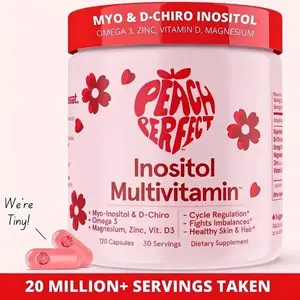 Peach Perfect Happy Hormones PCOS Healthcare Multivitamin - Myo-Inositol & D-Chiro Inositol, Omega 3, Zinc, Vit D, 120 Capsules, Acne Support, Energy Boost, GMO-Free, Essential Vitamins & Minerals