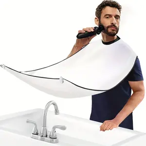 Beard Bib Apron, Beard Hair Clippings Catcher for Shaving and Trimming, Non-Stick Beard Shave Cape, with 2 Suction Cups, Grooming Accessories, Beard Care Accessories, White