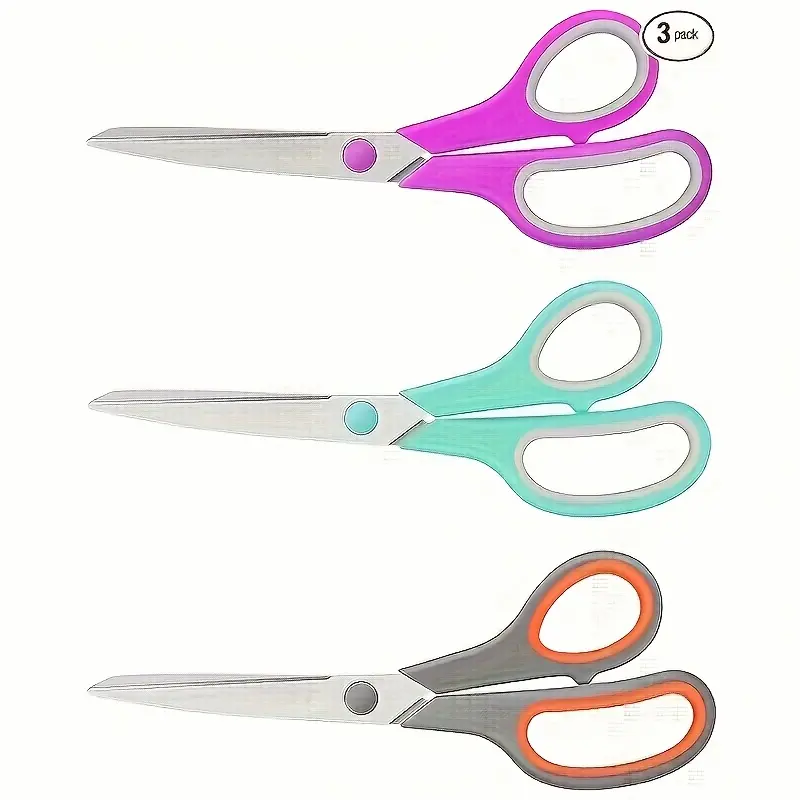 3-Pack Multi-purpose Scissors with 8 Inches (about 20.3 Centimeters), Featuring Ultra-sharp 2.5mm Thick Blades for Comfortable Grip. Suitable for Office, Sewing, Home Crafts, School Supplies