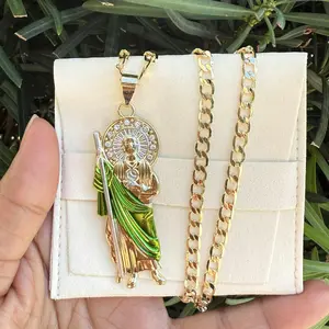 14K GP St Jude Thaddeus Big 3" Pendant San Judas Tadeo - Unisex Pendant Charm Religious Miami Cuban Chain 20In 4mm Unisex Jewelry