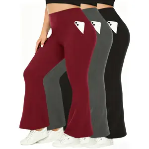 EBIOSVE Women's High-Waist Flare Leggings 3-Pack - Breathable, Soft Stretch Yoga Pants with Tummy Control, Side Pockets for Gym, Daily Workout