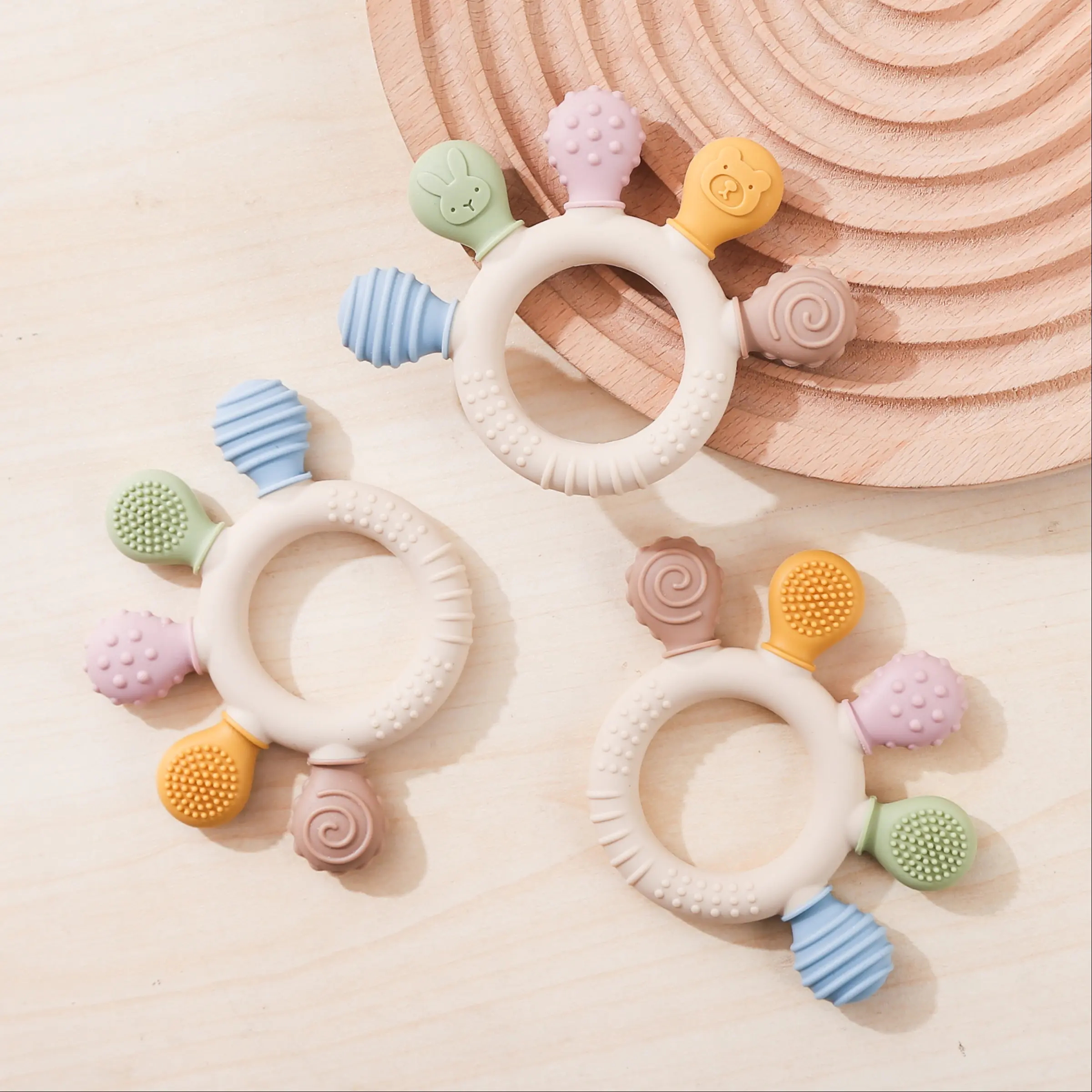 Baby Teether Rings Silicone Baby Teething Ring Toy, Sensory Teether, Safe & Soft Design ...