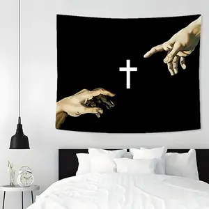 Cross Jesus Pattern Design Tapestry, 1 Count Aesthetic Wall Hanging Decor, Tapestry Wall Mural, Wall Art for Home Living Room Bedroom Office Dormitory Decor, Boyfriend Gift, Durable Decorative Tapestry, Mandala Skull Printed
