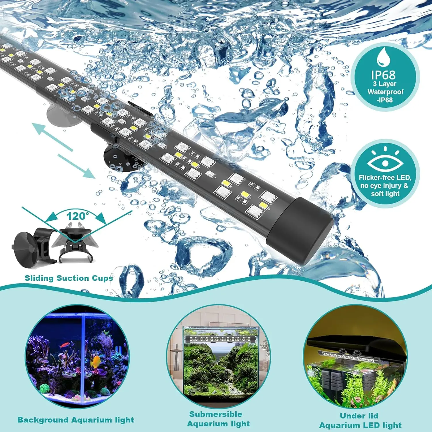 Seaoura Automatic Aquarium LED Light (US Plug, 26.8in) - Fits 28-54in Fish Tanks, 20V, Full Spectrum, 24/7 Auto Natural Day-Night Cycle, IP68 Safe Submerge, 10 Dimmable Brightness Levels, 5 Timer Modes (4,6,8,10,12 Hours), Background Light