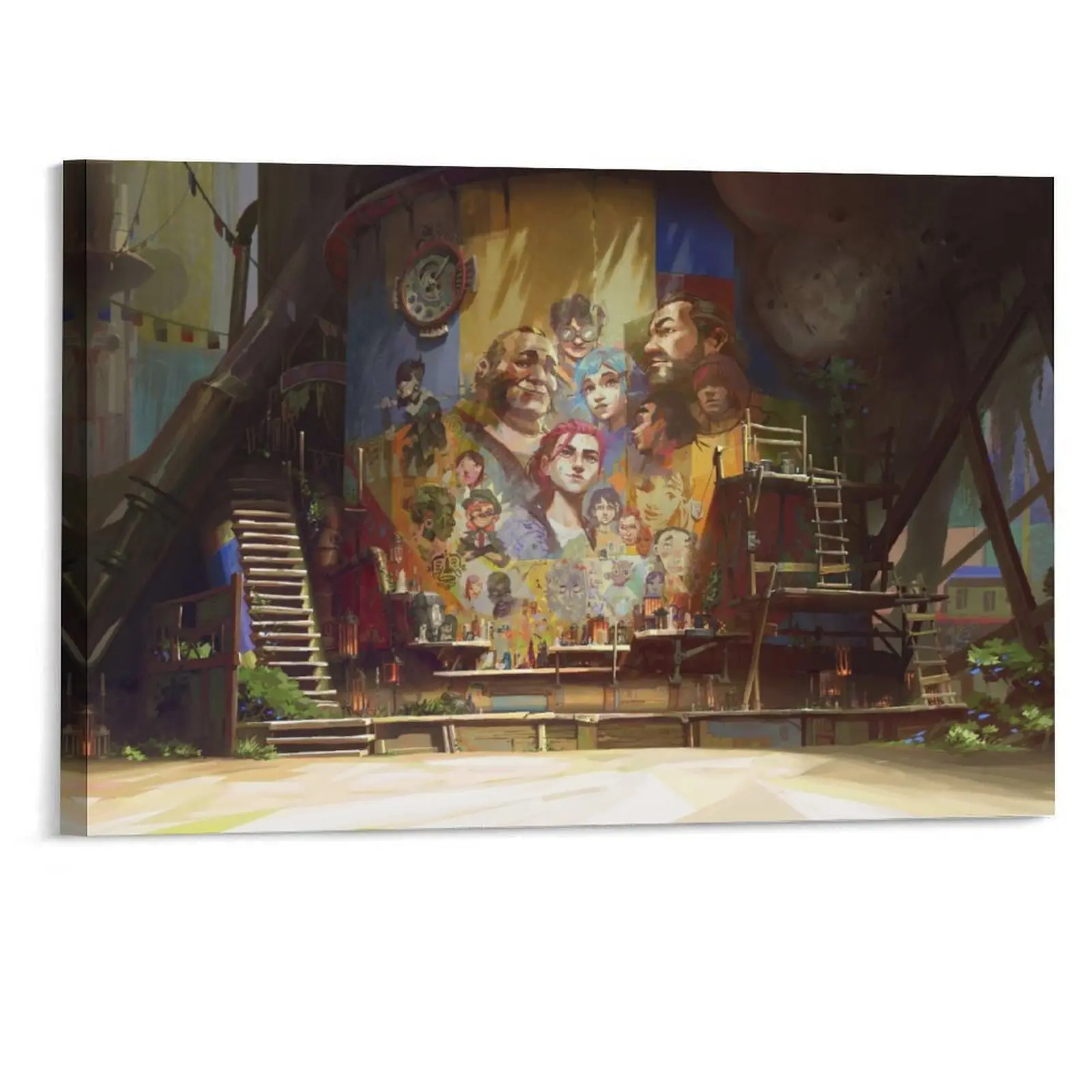 Arcane Firelights Hideout Mural Canvas Wall Art - League of Legends Fantasy City Print, Colorful Game Decor, Room Decoration for Living Room, Gift for Fans
