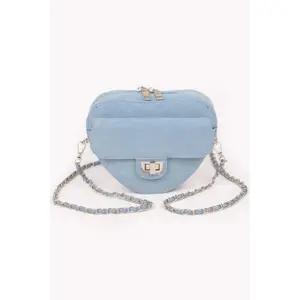 Women's Heart-Shaped Denim Crossbody Bag - Casual Cool Denim Fabric, Metal Accents, Daily-Use Shoulder Bag