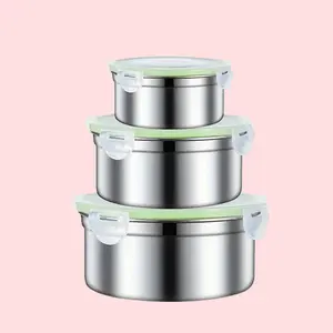 1set/3pcs Stainless Steel Food Storage Containers Stackable Airtight Lunch Boxes with Lids for Fridge Freezer Ice Box Picnic Bento Boxes Reusable Dinnerware Set Picnic Essentials