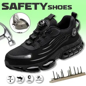 Wide Width Men's Breathable Mesh Work Sneakers Steel Toe Anti Slip Comfort Fit All Seasons Casual Striped