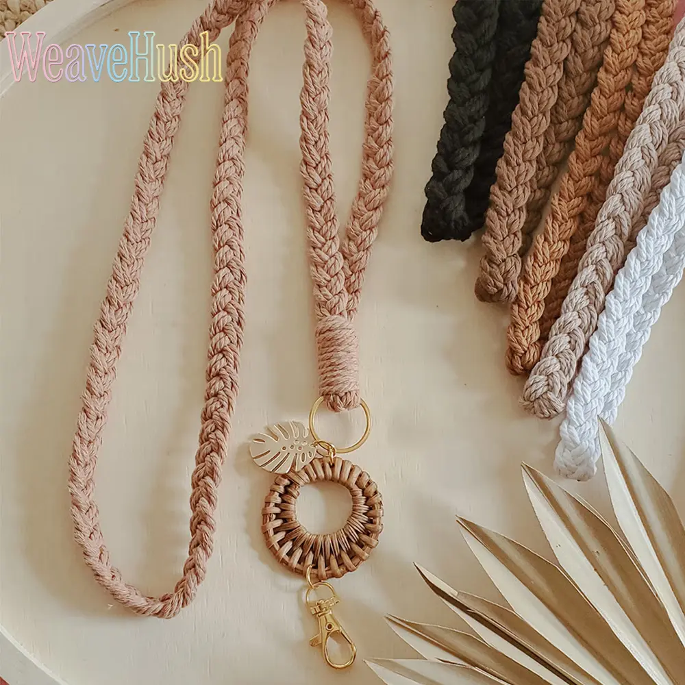 Hand-Woven Bohemian Lanyard, Cotton Rope Strap with Mirror for Women's Smartphone, Keys, and Work Badge Accessories, Cellphone, Ladies