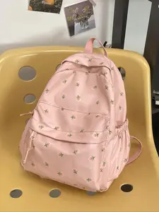 Small fresh pink floral backpack, exquisite embroidery design, versatile schoolbag for daily use on campus, sweet bag for students to travel, fashionable commuting with large capacity, suitable for campus leisure scenes