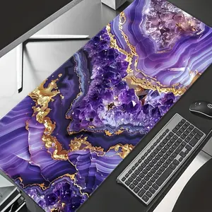 Purple Amethyst Geode Pattern Mouse Pad Luxury Gemstone Texture Design Mouse Pads Abstract Aesthetic Extended E-sports Gaming Mouse Pad HD Print Desk Pad Large Size XL PC Keyboard Pad Desktop MousePad