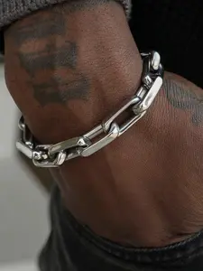 Titanium Steel Thick Chain Rectangle Bracelet for Men, American Hip Hop Cool Neutral Style, Fashionable Unisex Accessory