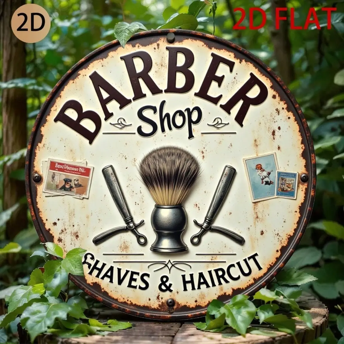Vintage Metal Barber Shop Wall Sign 8x8 Rustic Tin Sign Home Décor Barber Pole Retro Man Cave Wall Art Barbershop Shaving Decor