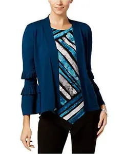 Alfani Womens Double-Pleated Cardigan Sweater, Blue, XX-Large