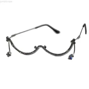 Rhinestone Half-Rimless Glasses Frame, Decorative Bling No Lens Eyewear, Sparkling Crystal Fashion Party Costume Accessory for Women