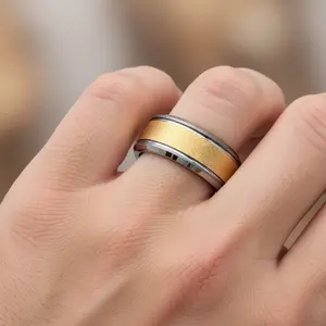 8MM Comfort Fit Tungsten Carbide Wedding Band Stepped Edge Gold Tone Inside Brushed Black Ring Wedding Ring For Men Unisex Engagement Ring
