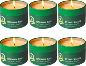 Citronella Candles Outdoor Indoor 4.4 OZ 6 Pack 150 Hours Outside for Party Hiking Camping Patio BBQ Deck Lanai Garden Yard Home Balcony