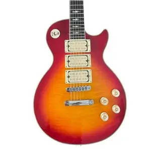 6 String Electric Guitar Double Cutaway LP Style 3 Pickups Cherry Red Finish Rosewood Board