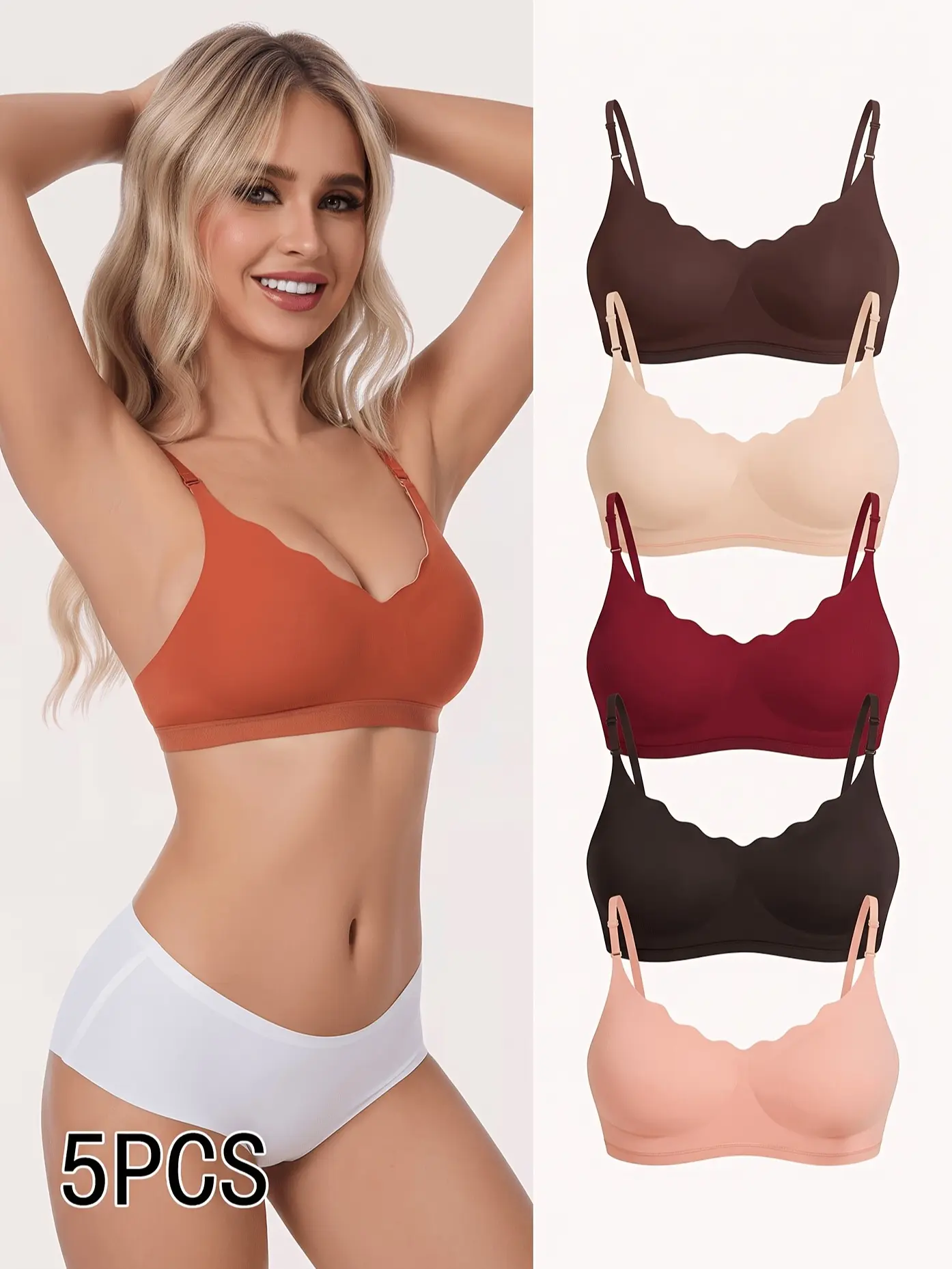 5PCS Women's Wireless Bras Seamless Comfort Bra Set, Soft Stretchy No Padding Bralette, Full Coverage Everyday Sleep Bra, Breathable Lightweight Underwear for Women, Multi Color Basic Cami Bra Tops