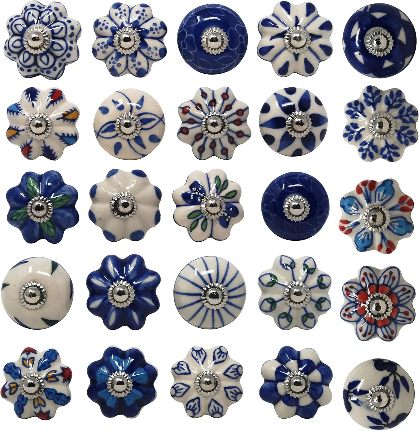 t of 25 Ceramic Knobs Colorful Blue for Kitchen Cabinets Bathroom Cupboards Dresr Drawers Chest Handmade Pottery Decorative Knobs