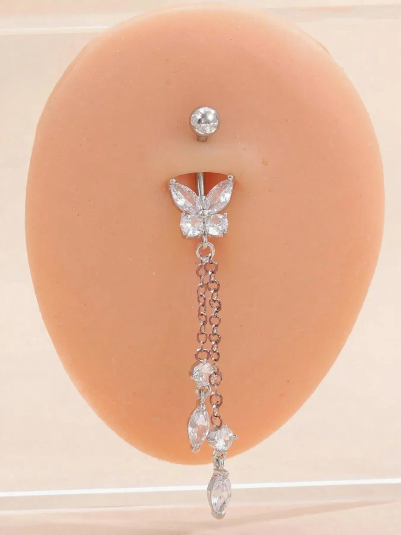 Butterfly Design Cubic Zirconia Belly Button Ring, Navel Ring, Stylish Stainless Steel Pendant for Women, Unisex Body Piercing Jewelry for All Seasons
