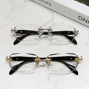 NewUnisex Rimless Blue Light Glasses,Diamond Cut Frameless Glasses with Carved Temples,Lightweight Daily Eyewear