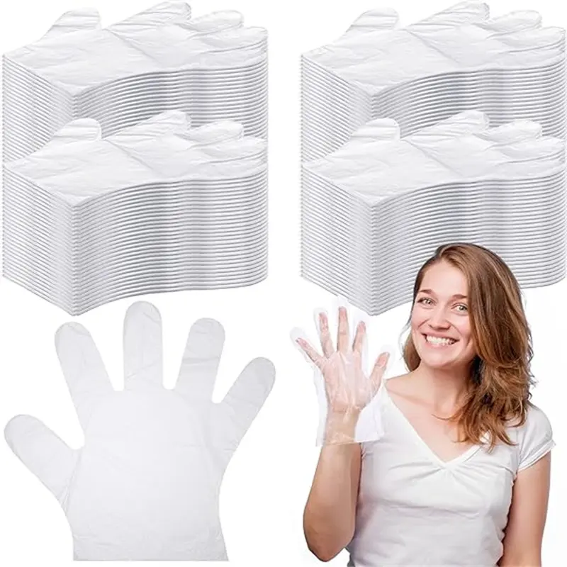 200Pcs Disposable PE Plastic Gloves, Clear Food Safe Disposable Gloves, Textured Non-Slip Single Use Hand Cover, Waterproof Oilproof Protective Gloves for Kitchen Cooking, BBQ, Restaurant & Daily Household Use
