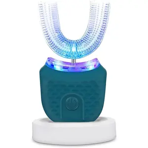 Rechargeable Ultrasonic U-Shaped Toothbrush for Adults with Silicone Head, 360° Whole Mouth Clean, Portable Teeth Cleaner, Whitening & Cleansing Functions, IPX7 Waterproof