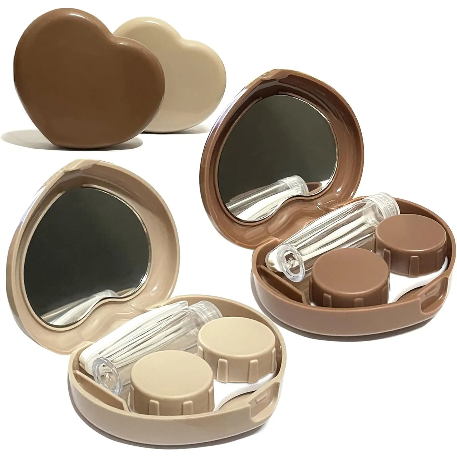 2 Pack Heart Cute Contact Lens Case, Travel Contact Lens Box with Mirror Tweezers Remover Tool Solution Bottle for Outdoor Office Daily Use