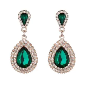 High Quality Emerald Green Crystal Drop Dangle Evening Fashion Jewelry Statement Earrings with Rhinestone Crystals for Special Occasions