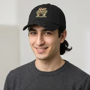 Split Happens Distressed Cap Witty Bowling Pun Graphic Hat Casual Retro Sports Dad Visor