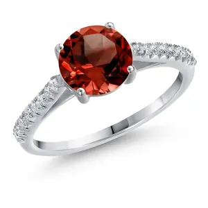 14K White Gold 6.5MM Round Gemstone Birthstone and White Lab Grown Diamond Engagement Ring | Wedding Anniversary Promise Ring For Women | Available In Size 5, 6, 7, 8, 9