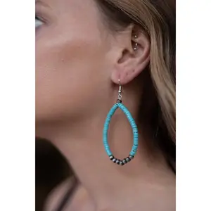 Western Teardrop Earrings with Faux Turquoise - 2 1/2 inch drop