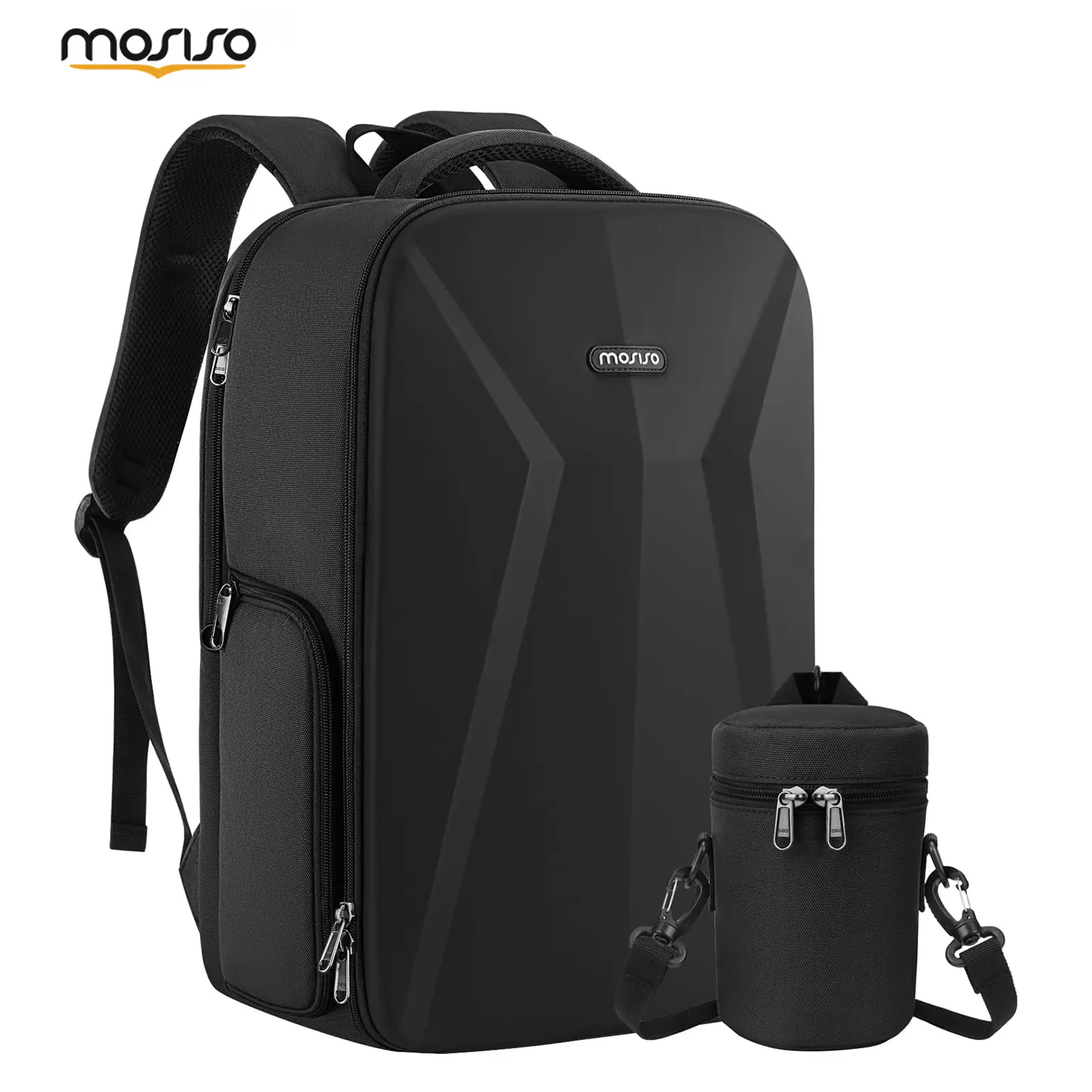 MOSISO PU Leather Hard Shell Camera Backpack, Portable Camera Accessory with Included Lens Pouch, 15.6” Laptop Compartment, Waterproof Tripod Holder for Canon Nikon Sony, Black