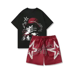 Men's casual two-piece set, short sleeved letter printed T-shirt and shorts, suitable for comfortable street style daily wearRAIMENTRY