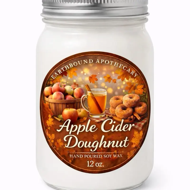Earthbound Apothecary Apple Cider Doughnut Hand Poured Soy Wax Candle 12 oz. Fall Scented Home Fragrance