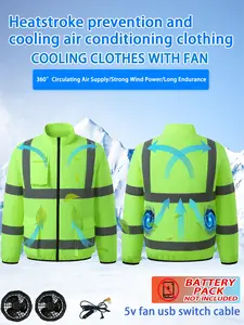 Men's Outdoor Casual Long Sleeve Workwear Vest with Reflective Strips, Cooling Fan Jacket, 360° Circulating Air, Summer Safety Uniform