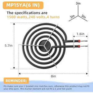 MP15YA 1500W 4-Coil 6" Electric Stove Burner Element – Compatible Replacement for Whirlpool Models (Replaces 316439801, AP4502986, ERS46Y15)