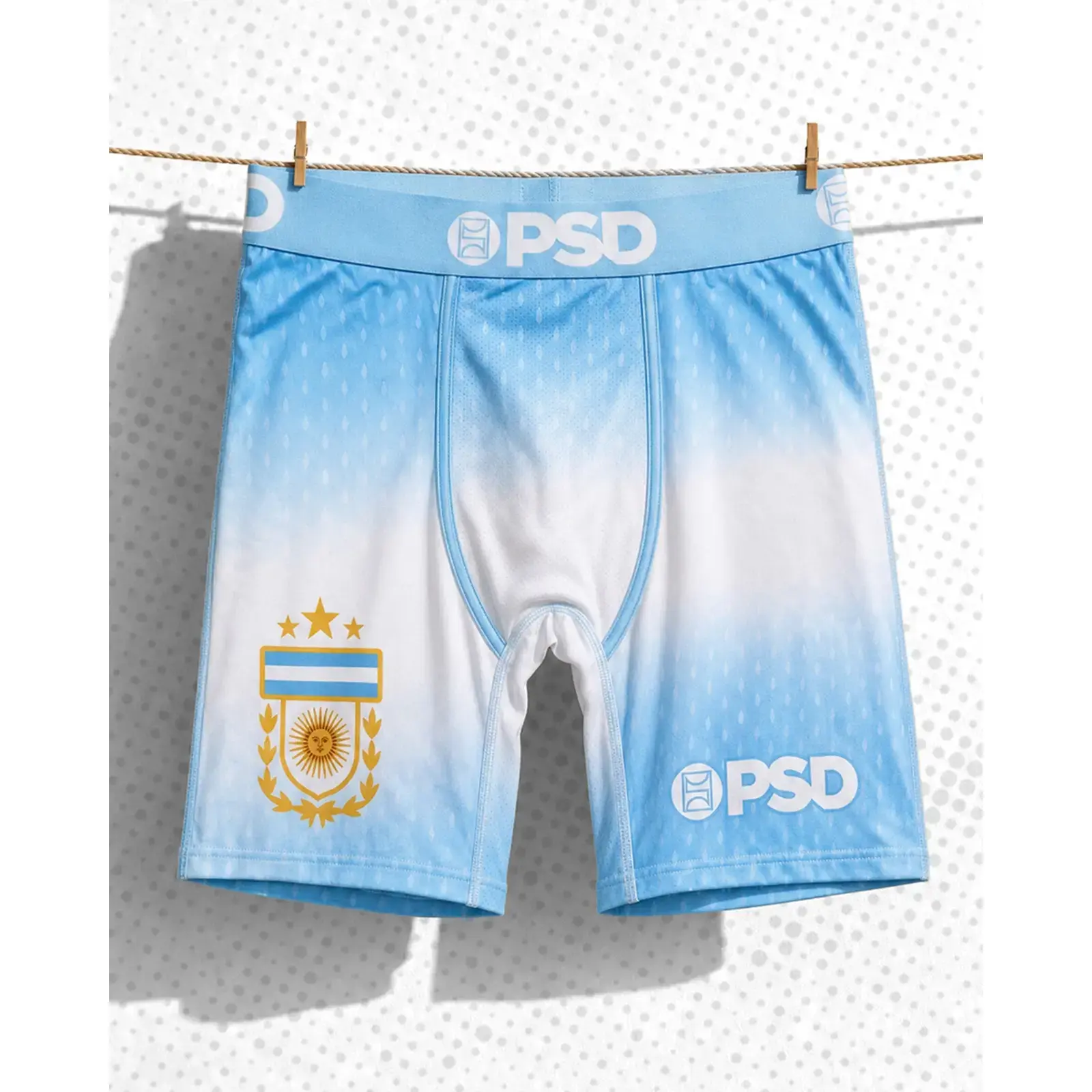PSD Mens Team Argentina Boxer Brief - Standard Length 7 Inch Inseam, Soft and Breathable Poly Blend Fabric