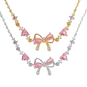 Bow Zircon Bracelet - Friendship is Like a Bow, Adjustable Ribbon Bow Beaded Chain Bracelet, Friendship Bracelets with White Pink Zircon, Women Trendy Bracelet Gift for He