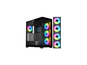 DIYPC  Vanguard-F2-BK -Black Dual USB3.0 and Type C Tempered Glass ATX Full Tower Gaming Computer Case w/ 4 x 140mm ARGB PWM Fans (3 x MB Side, 1 x Rear) Pre-Installed. Support BTF Back Plug MB.