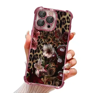 Leopard Print Cherry Blossom Phone Case with Corner Drop Protection Transparent Soft Anti-Slip Design Camera Protection Durable Silicone for iPhone 17 16 15 14 13 12 11 Perfect Holiday Gift