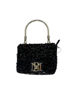BLACK SEQUIN METAL HANDLE BAG