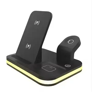 3-in-1 Fast Wireless Charging Station, 15W Wireless Charger for iPhone 12/13/14 Series, Apple Watch & AirPods, Portable Nightstand Charging Dock, Black