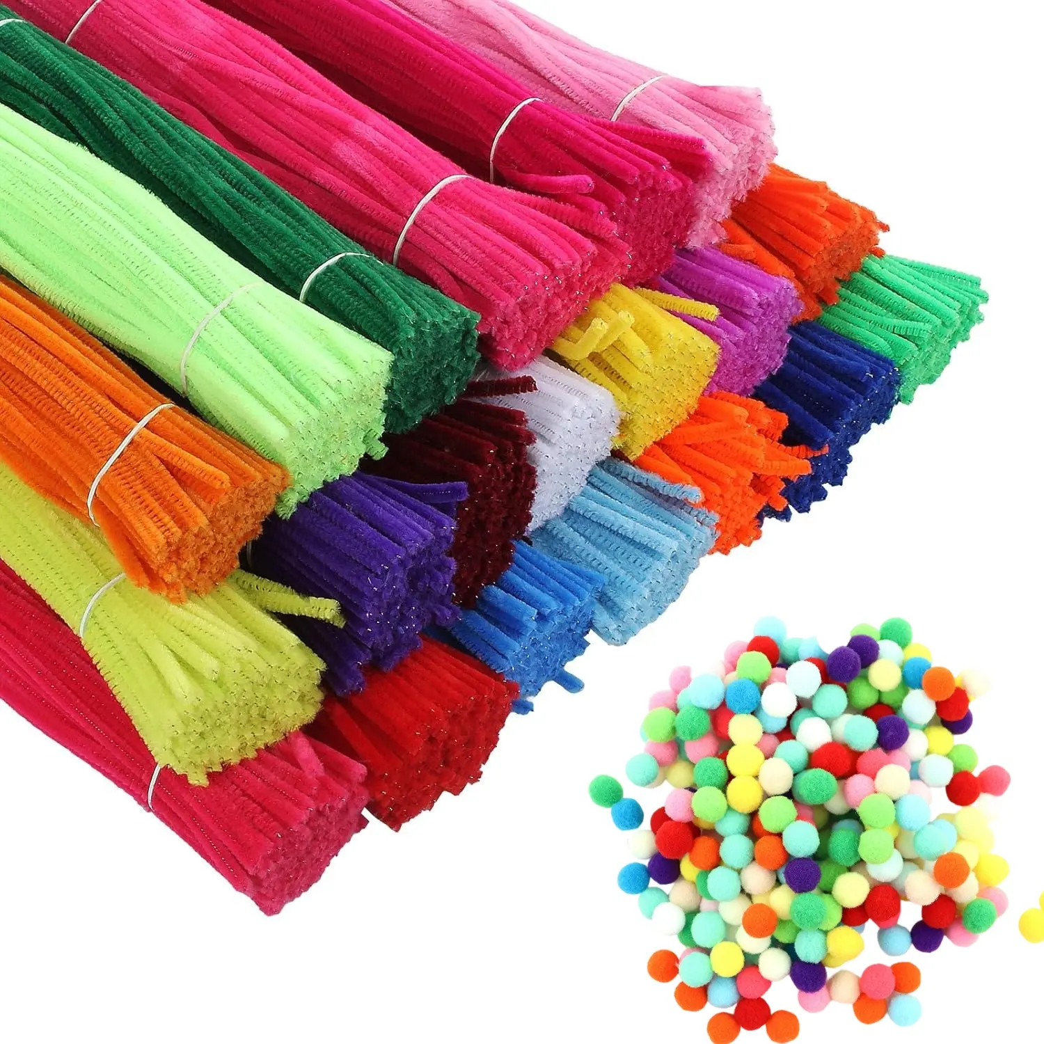 1180Pieces Art & Craft Supplies Set DIY Activities & Parties Pipe Cleaners Craft Set 1000 Pcs Pipe Cleaners 180 Pcs Pom Poms