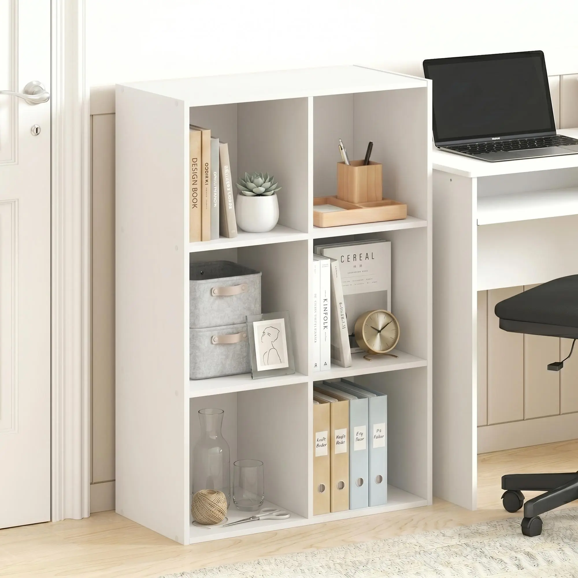 LUDER 6-Cube Open Shelves Bookshelf - 11.1x23.9x35.7in Space-Saving White Bookcase for Living Room, Home Office, Small Spaces (Apartment, Dorm) Organization
