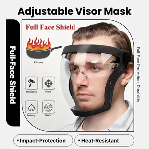 Clear Full Face Safety Visor – Adjustable Anti-Fog Shield, Impact Resistant Face Guard with Drawstring for Woodworking, Kitchen, Grilling & Outdoor Work